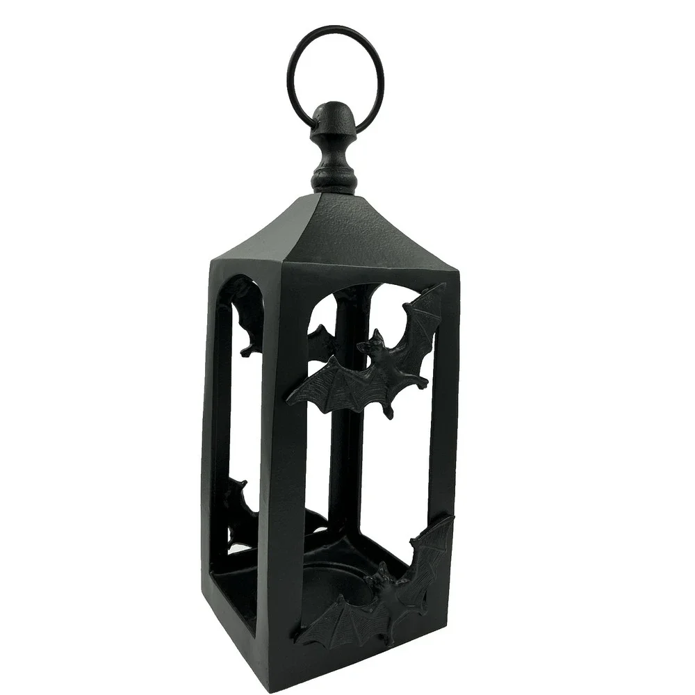 Black Cast Iron Bat Lantern Hanging Candle Holder 16 Inch Gothic Halloween Decor